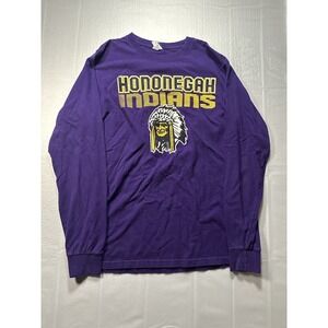Hononegah Indians School Shirt Medium Jerzees Purple Long sleeve - Jerzees Tag